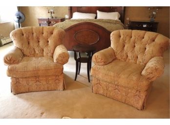Taylor & King Tufted Accent Chairs With A Quality Tapestry Style Fabric & Arm Covers & A Small Side Table