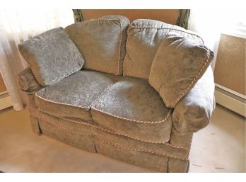 Pretty Taylor & King Loveseat With A Paisley Design On A Dark Green Fabric With Piping Along The Edges