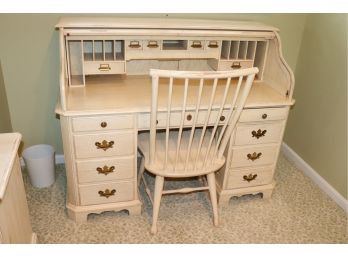 Pennsylvania House Roll Top Desk White Washed Oak With Lock & Key