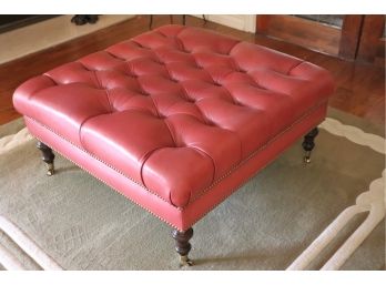 Edward Ferrell Quality Leather Ottoman/Table With Nail Head Accents & Casters