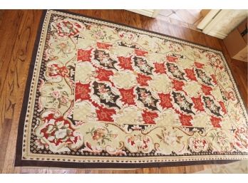 Pretty Aubusson Area Rug With Rich Fall Tones, Nice Quality Rug Approximately 9 Feet X 6 Feet