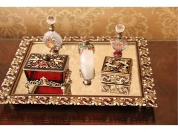 Pretty Vanity Tray With Assorted Perfume Bottles & Trinket Box