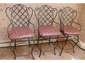 3 Heavy Quality Wrought Iron Swivel Counter Stools With Vinyl Seating, Foot Rest On The Bottom, Nice Quality