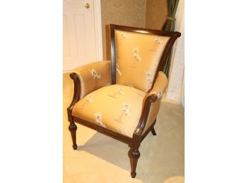 Pretty Custom Upholstered Accent Chair With Palm Tree Stitched Fabric, Neutral Colors With Nail Head Accents