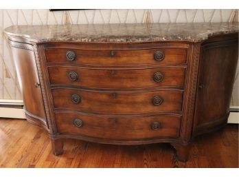 Century Wood Console-Granite Stone Top & A Felt Lined Drawer For Silverware, Pretty Detailing Throughout