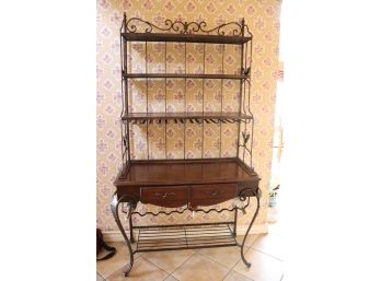 Ornate Metal Bakers Rack With Foliage (Wine Bottles & Contents Are Not Included)