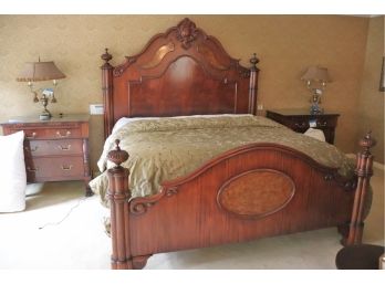 Quality Carved King Size Bed Frame Amazing Detailing Nice Heavy Solid Wood Posts (Nightstands Not Included)