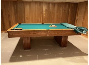 Vintage Pool Table With Oak Frame Inlaid With Mother Of Pearl & Oak Legs