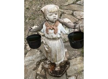 Charming Vintage Outdoor Cement Statue Of Water Carrier By Henri Studio Wauconda Ill.