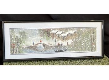 Watercolor Painting Of Chinese Winter Landscape Signed & Framed