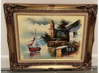Painting Of Boat On The Lake Signed Marbro