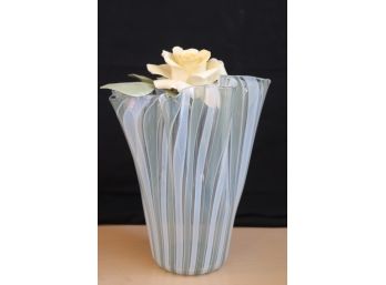 Tall Handkerchief Vase In Stripped Ribbed Pattern