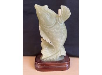 Fabulous Carved Onyx Stone Flying Fish On Wood Base With Beautiful Natural Striations