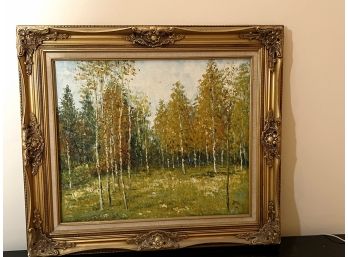 Painting Of Birch Trees With Golden Leaves In Baroque Style Frame