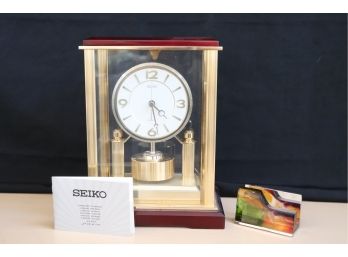 Seiko Quartz Mantle Clock In Wood & Brass Case