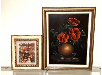 Two Framed Artwork- Poppy Painting & Renoir Print