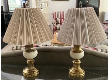 Pair Of Metal Lamps With Nice Pleated Shades. In Working Condition