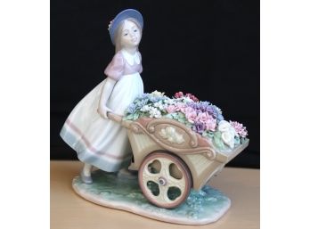 Llladro Figurine Girl With Wheelbarrow Full Of Flowers 'Loves Tender Token'