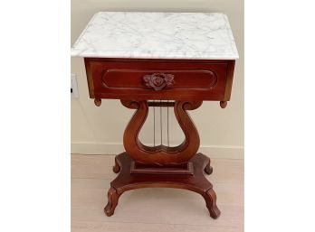 Nice Marble Top Side Table With Lyre Shaped Base