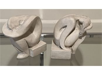Pair Of Sculptures Or Bookends By Austin Products Of Seated Persons