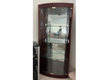 Tall Curved Front Corner Cabinet With Mirror Back & 3 Shelves