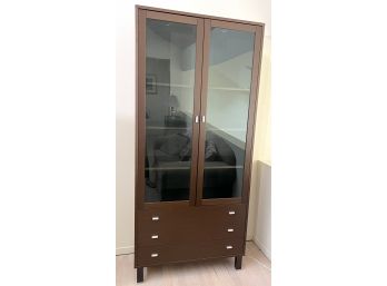 Contemporary Wood & Glass Display Cabinet / Bookcase With Interior Lights