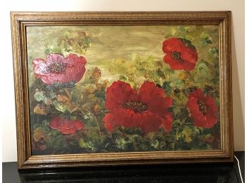 Lively Artwork Featuring Poppy Flowers In Gold Frame