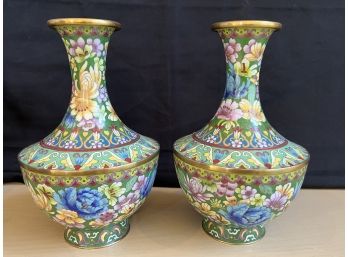 Very Pretty Pair Of Floral Cloisonne Vases