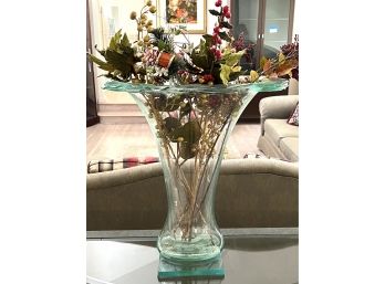 Oversized Green Glass Vase With Multilayered Rim