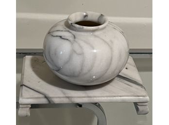 White Veined Marble Vase On Marble Base