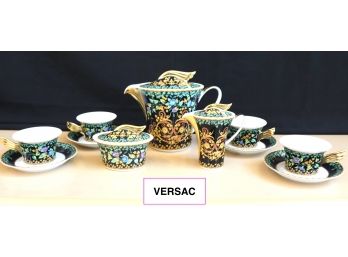 Stunning Versace Coffee / Tea Set By Rosenthal In The Gold Ivy Pattern