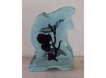 Genesis Lucite Mixed Media Art Sculpture By K. Cantrell Featuring Dolphins & Coral