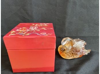 Limited Edition Amber Colored Art Glass Swan By New WORKSHOP