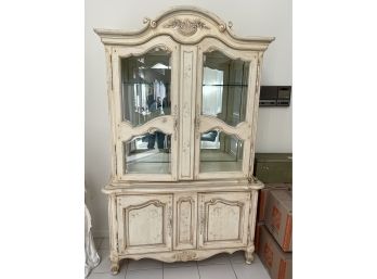 Thomasville Provincial Style Painted Wood Buffet China Cabinet With Bevel Glass Doors & Stencil Design
