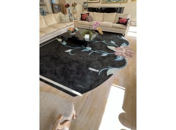 Custom Made Sculpted Wool Area Rug / Carpet With Large Flower & Vine Motif