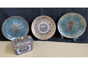 Three Decorative Plates By Jena Hall For Toyo Trading Co & Decorative Box