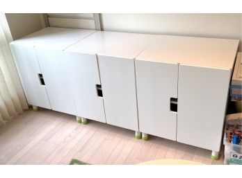 Three Piece Laminated Storage Cabinet With Green Covered Legs