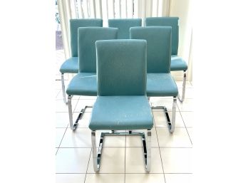 Set Of 6 Mid Century Modern Style Dining Chairs With Chrome Legs