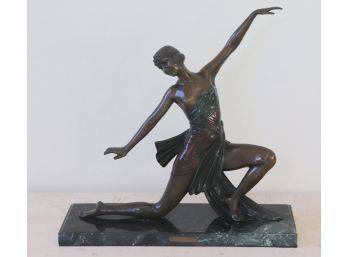 Art Deco Bronze Dancer On Marble Base In The Style Of Chiparus