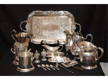 Large Assortment Of Silver-Plated Serving Pieces