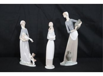 Trio Of Hand Painted Fine Porcelain Lladro Figurines