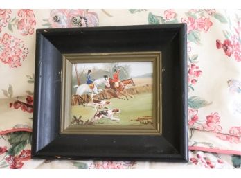 Signed Beard Equestrian Hunting Painting On Paper In Wood Frame