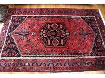Vintage Hand-Woven Turkish Style Wool Area Rug In A Primitive Design