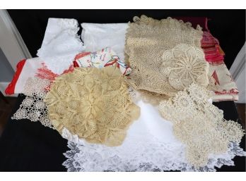 Assorted Lace & Crocheted And Embroidered Table Linens And More