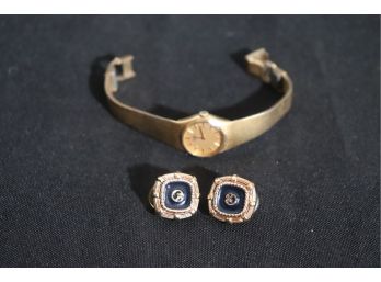 Pair Of Womens St. John Clip On Earrings & Ladies Gold Tone Seiko Wristwatch