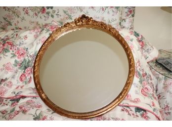 Vintage Gold Painted Round Wall Mirror With Crest