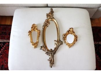 Trio Of Gilded Miniature Ornate Wall Mirrors In Assorted Sizes