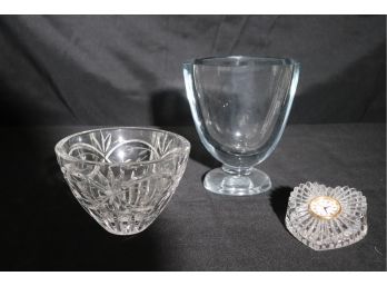 Waterford Style Crystal Bowl, Signed Stromberg Footed Crystal Vase & More