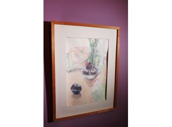 Signed Original Colored Pencil Still Life In Plain Wood Frame