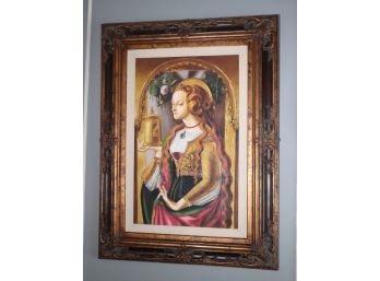 Romantic Italian Style Painting On Canvas By G Crisuoli In Ornate Antiqued Frame